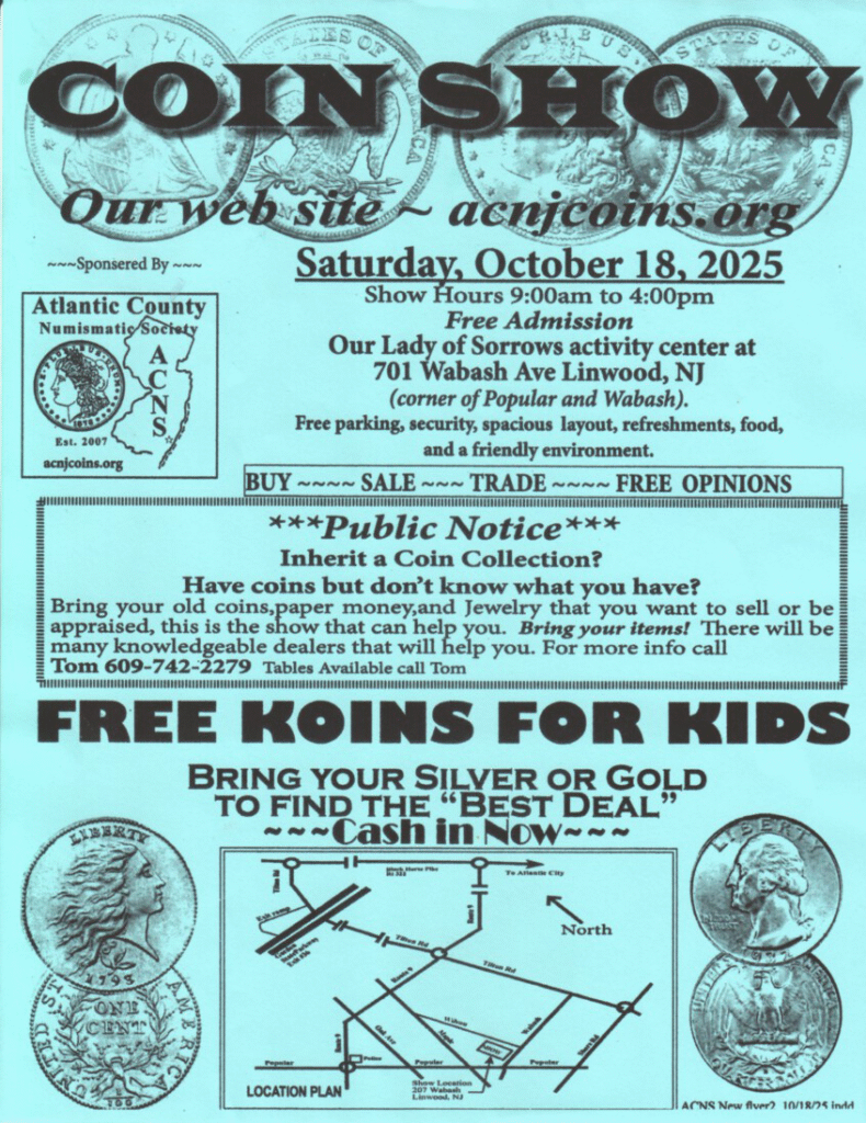 ACNS Coin Show Linwood NJ October 18, 2025